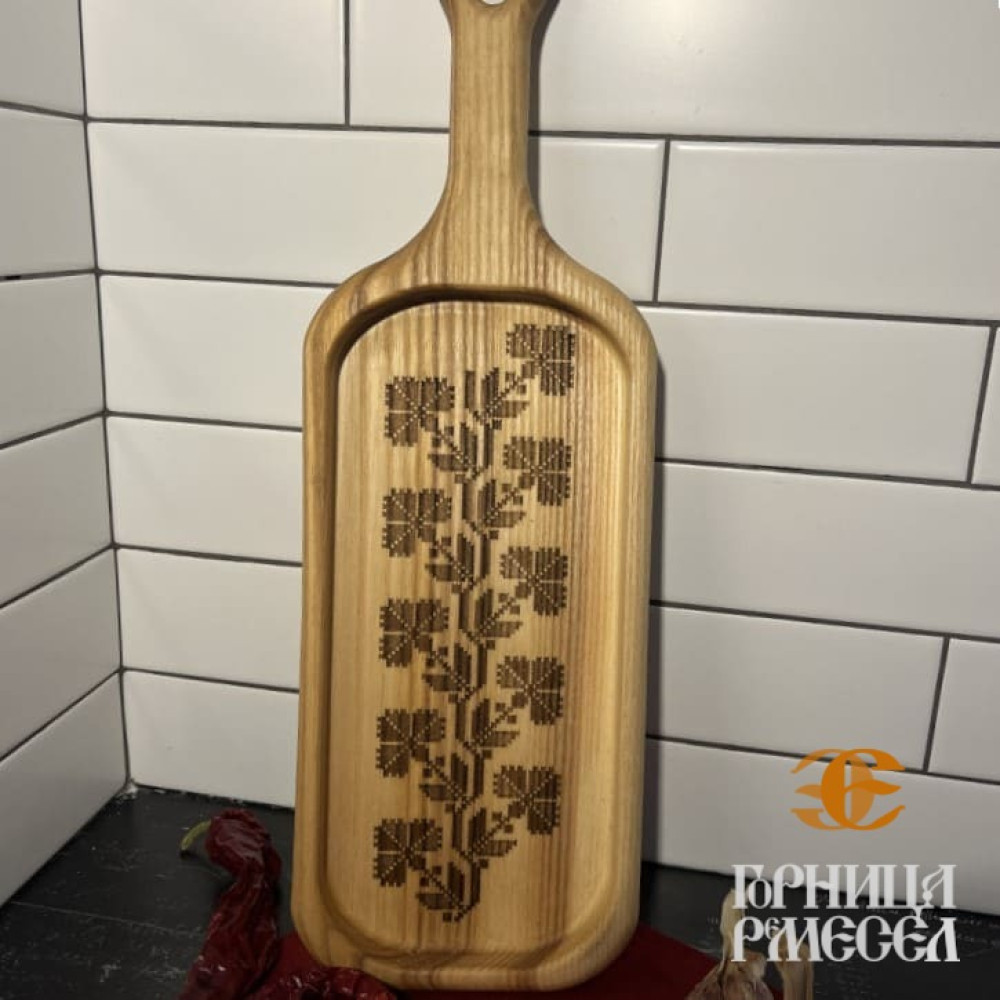 Деревянная тарелка с ручкой "Белорусский орнамент", ш.14 фото-6