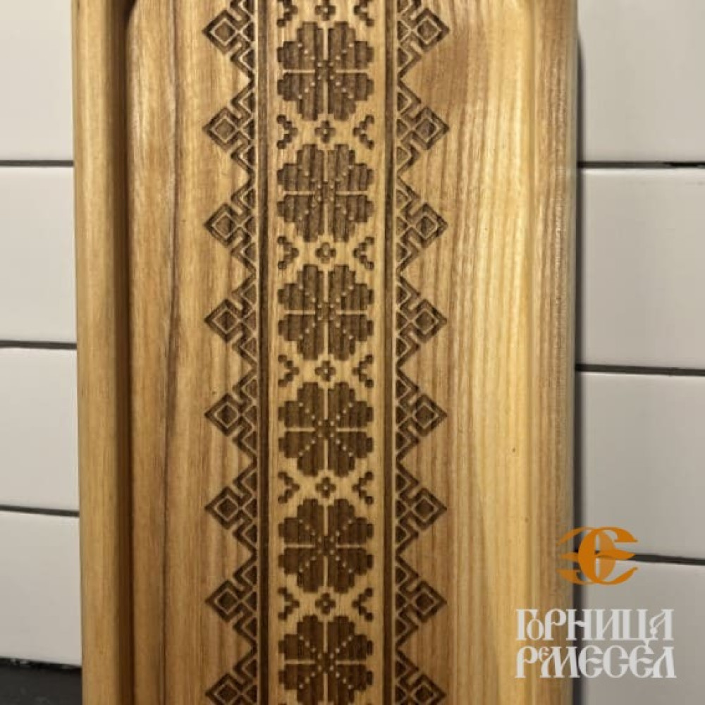 Деревянная тарелка с ручкой "Белорусский орнамент", ш.14 фото-5