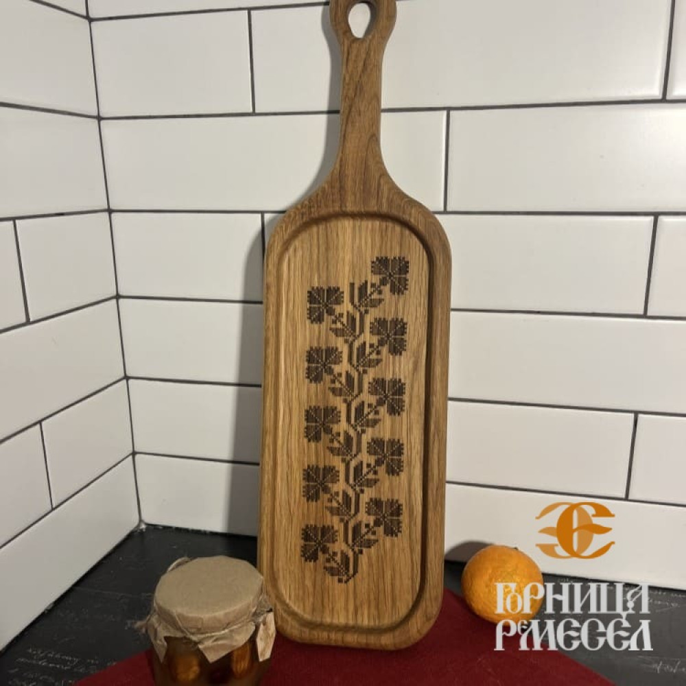 Деревянная тарелка с ручкой "Белорусский орнамент", ш.12 - фото2 Деревянная тарелка с ручкой "Белорусский орнамент", ш.12 - фото2