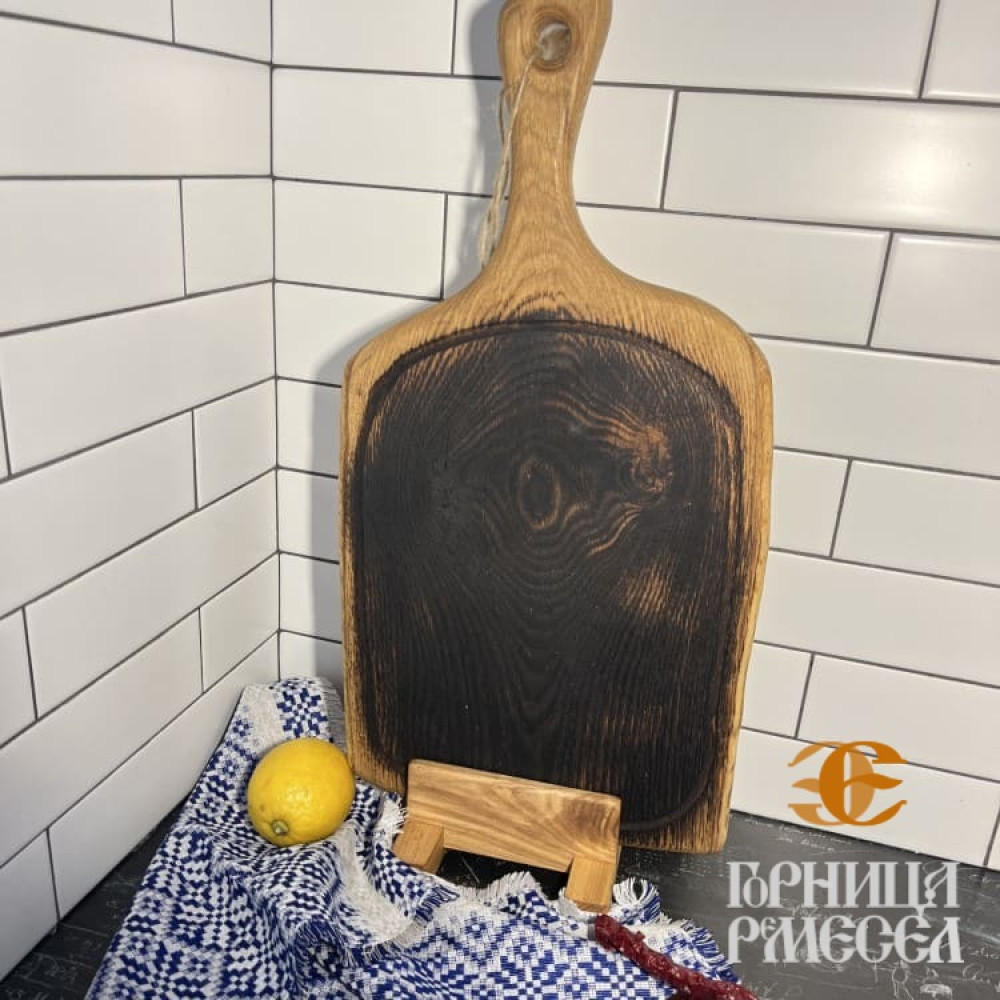 Деревянная доска с ручкой c обжигом, 48-27 см. фото-4