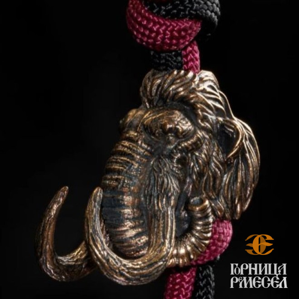 Бусина с паракордом "Мамонт", бронза фото-2