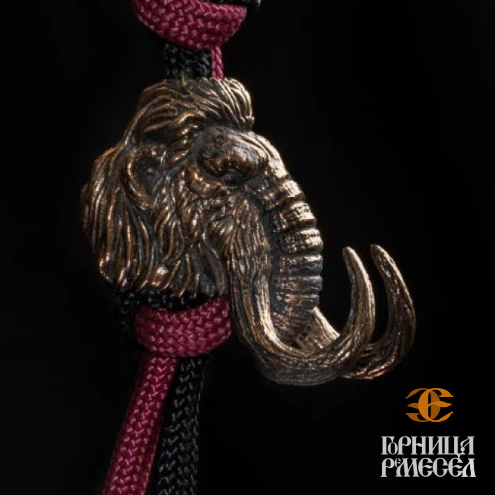 Бусина с паракордом "Мамонт", бронза
