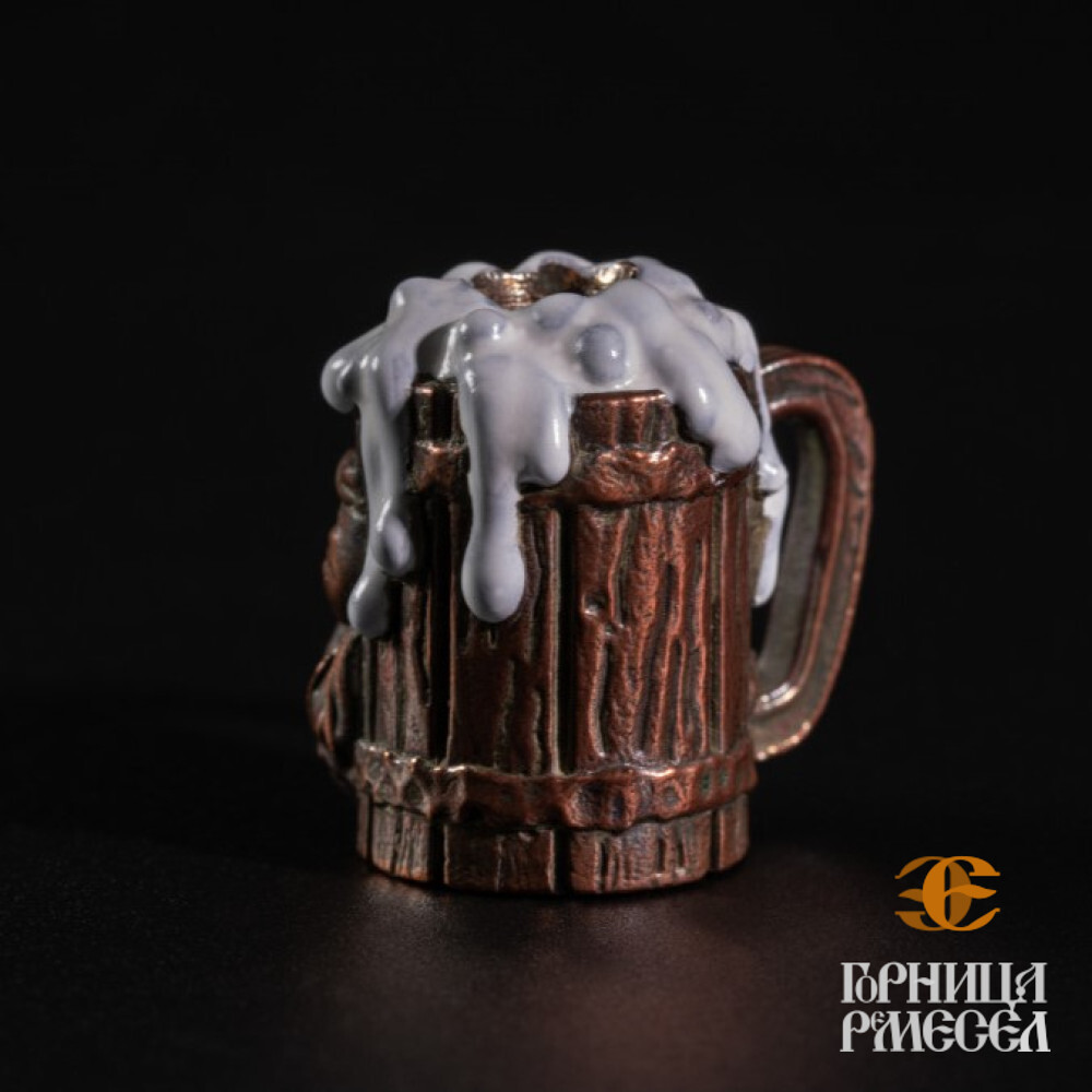 Бусина с паракордом "Пивная кружка", бронза фото-2