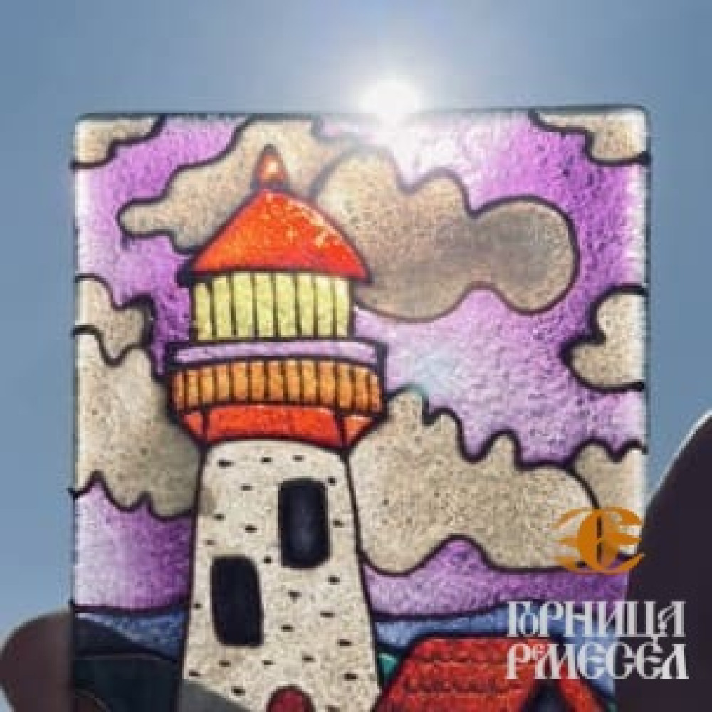  Ловец солнца "Маяк",  роспись по стеклу на деревянной подставке фото-5
