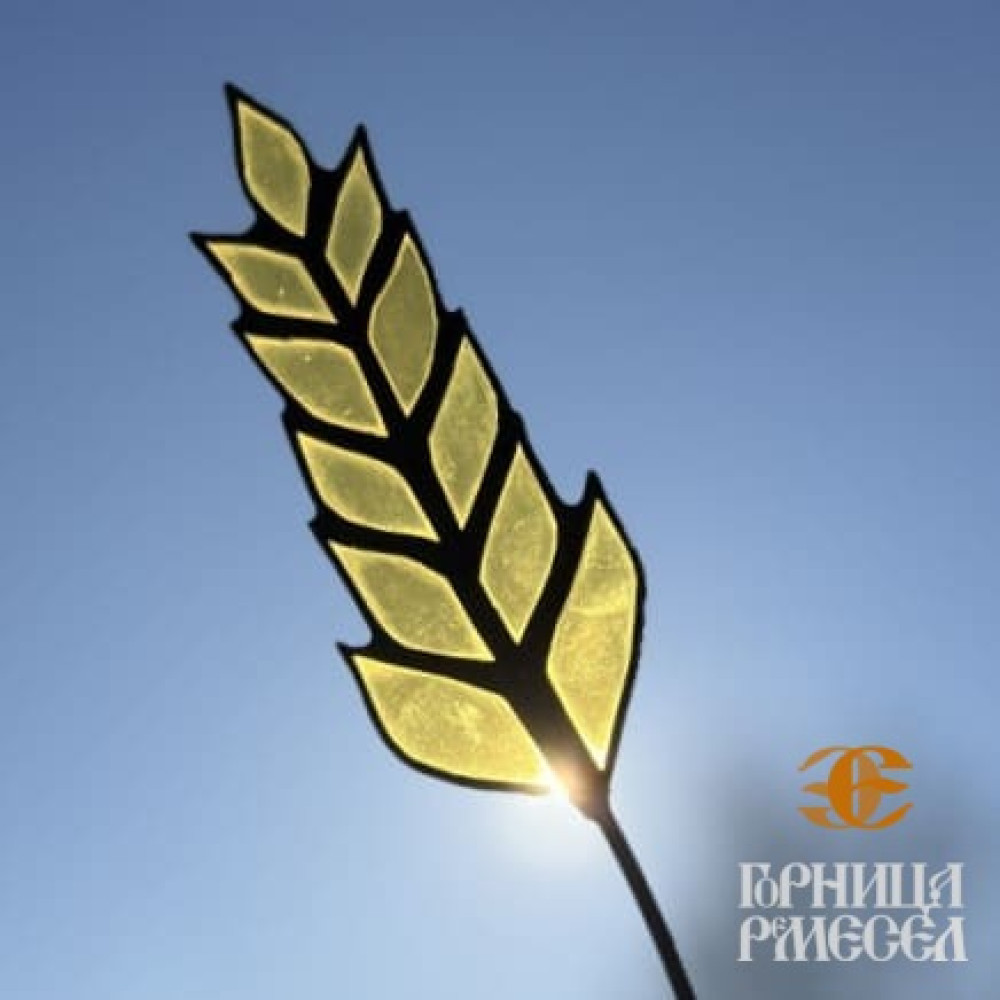 Витражный сувенир "Каласок" в технике "Тиффани" на деревянной подставке фото-3