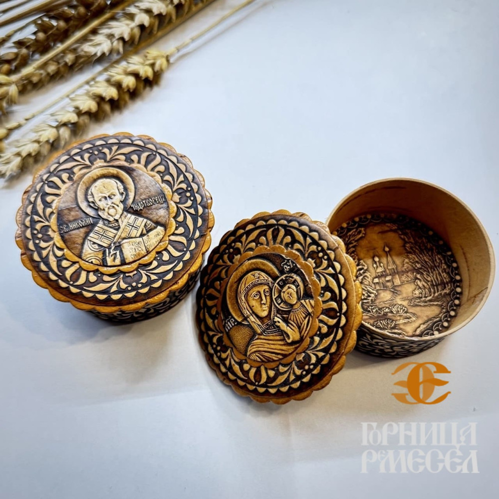 Шкатулка мини из бересты, d.6 см