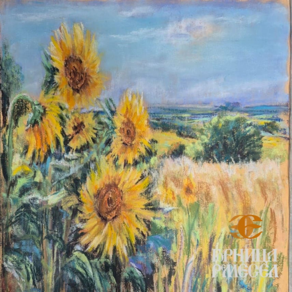 Картина "Подсолнухи", 40*50, пастель - фото1