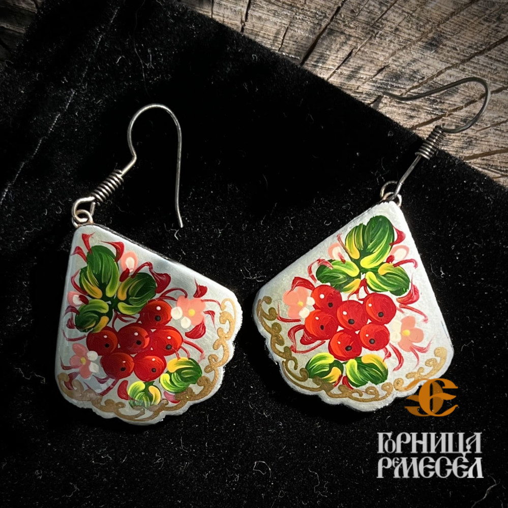 Сережки деревянные с росписью в ассорт. (нат.дерево, ручная роспись) фото-7
