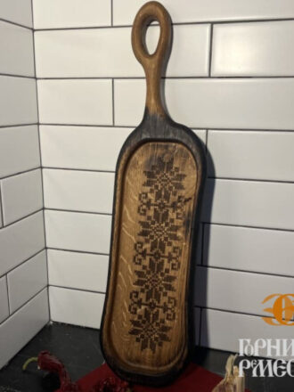 Деревянная тарелка с ручкой "Белорусский орнамент", ш.14