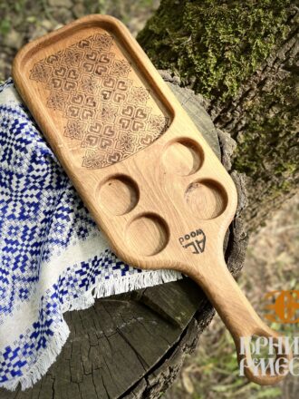 Деревянная сервировочная тарелка-шотница «Белорусский орнамент», прямоугольная