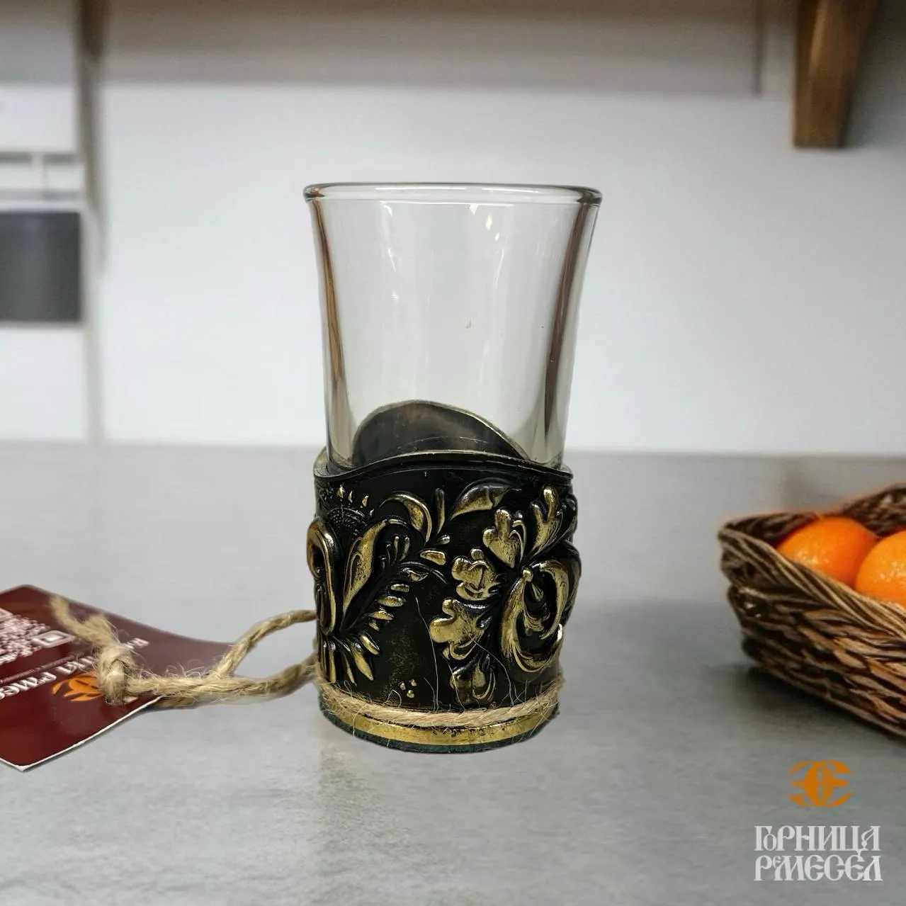 Стопка «Хохлома» из стекла и латуни (без упаковки) — изображение 5