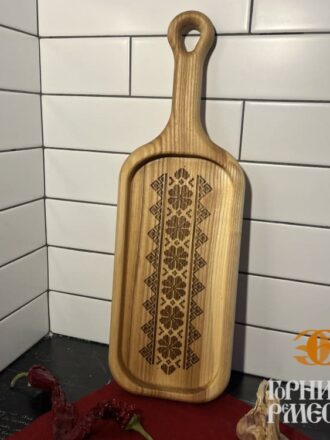 Деревянная тарелка с ручкой «Белорусский орнамент», ш. 14 (11.08)