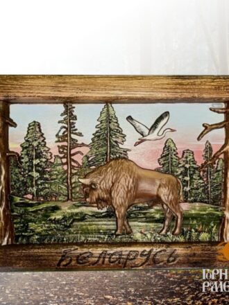 Панно "Зубр", роспись, 370*260*30 мм