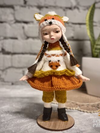 Авторская, интерьерная кукла ручной работы "Виви-Лисичка", 30 см, в лисьем костюме