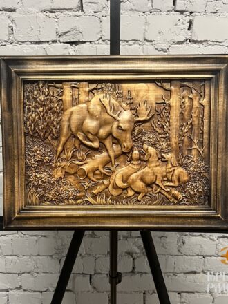Картина "Охота на лося", 450*335*30мм, натуральное дерево