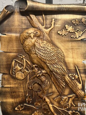 Филин, панно, 360*250*20мм, резное, ольха