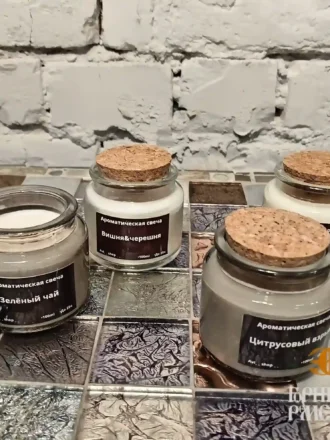 Ароматическая свеча 100 мл в стеклянной банке с корковой крышкой, ручной работы
