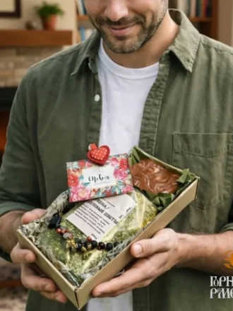 Подарочный комплект «Карнавал ощущений»: мыло с маслами, соль для ванны и авторский браслет ручной работы.