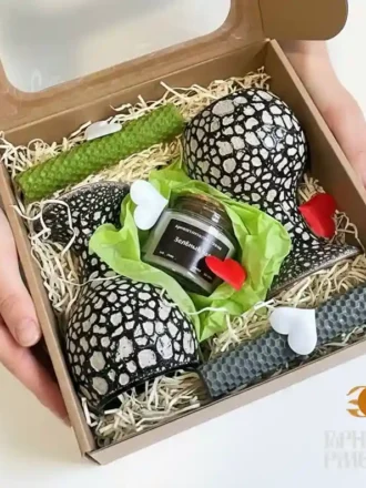 Подарочный набор Романтический дуэт бокалы + свечи ручной работы, керамика с мраморной глазурью, экологичная упаковка.