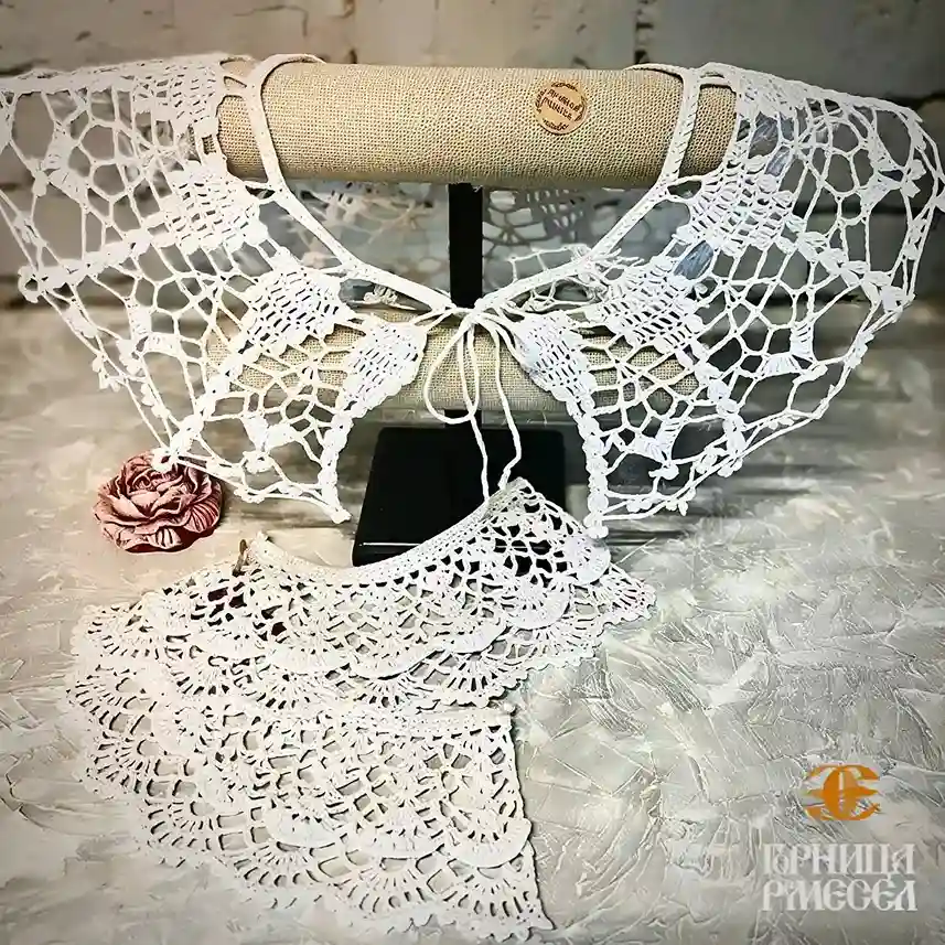 Съёмный воротник «Кружево» (белый), вязаный крючком — изображение 4